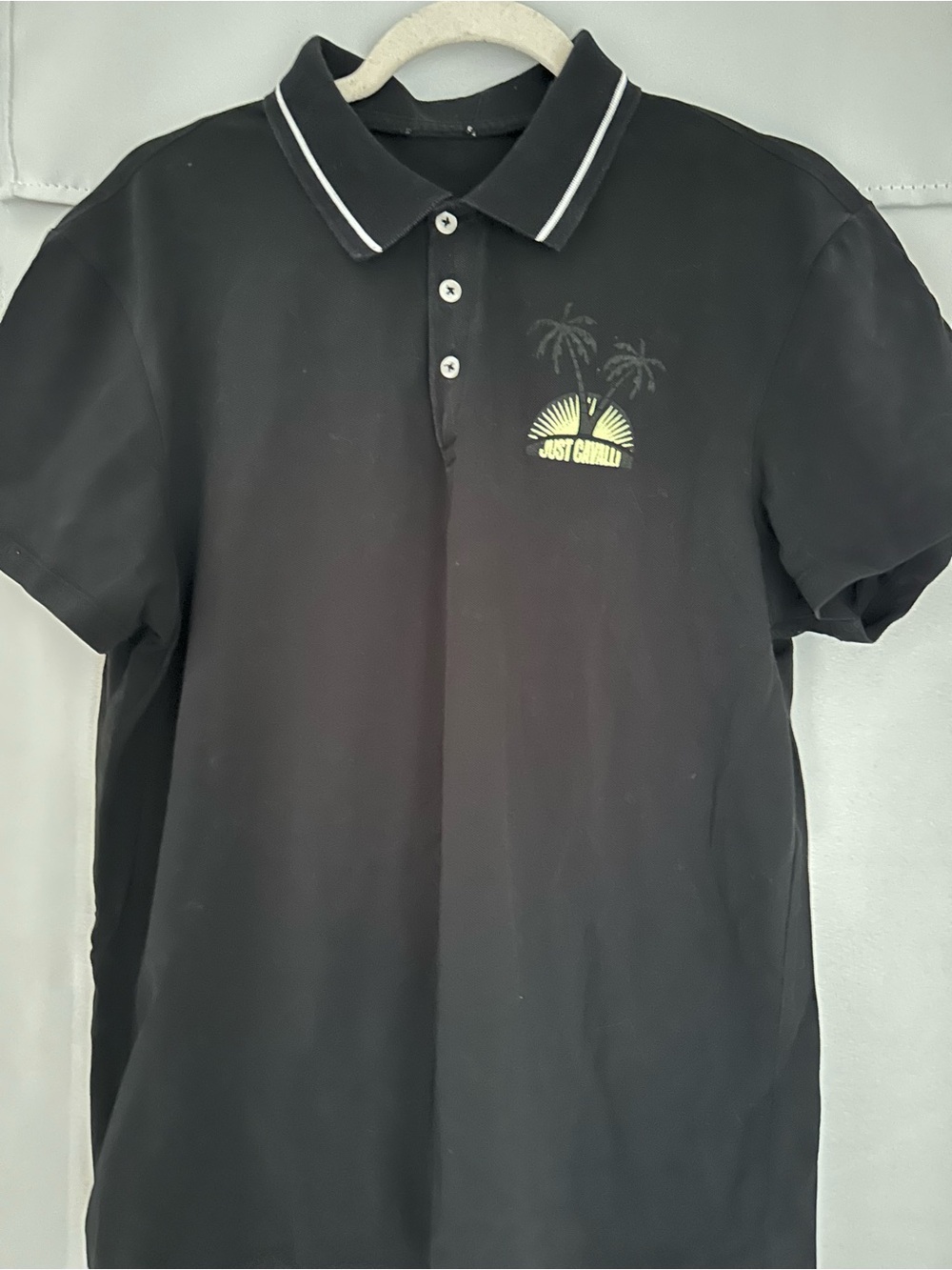 Just Cavalli Black Polo with Yellow Palm Logo and White Trim